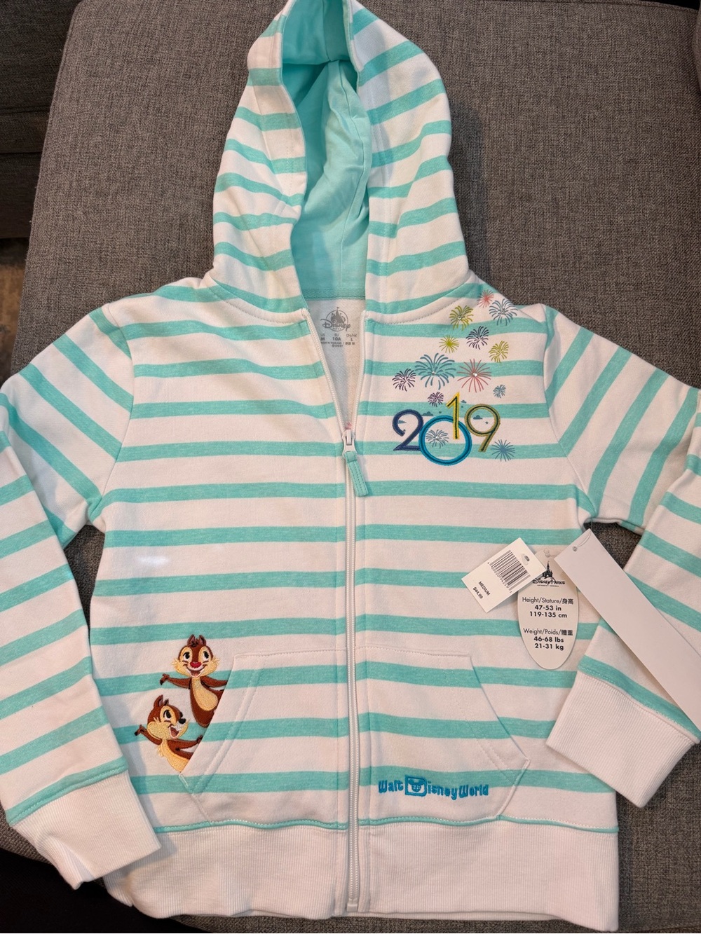 Disney Mint White Stripe Hoodie NWT Castle Mickey Minnie Chip Dale 2019 M (7/8)